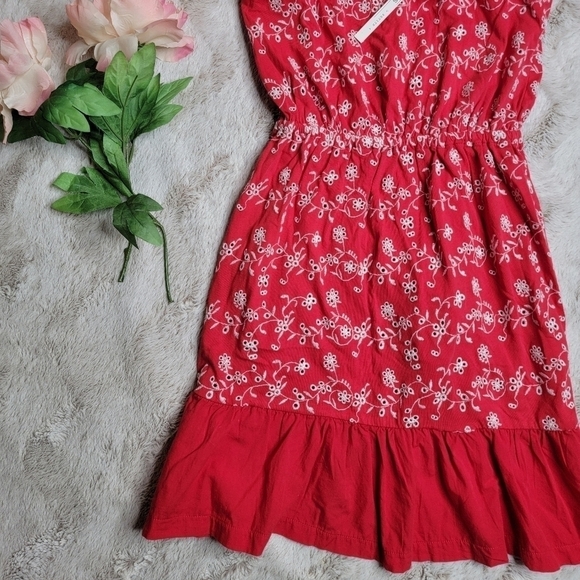 Asos Cotton Red White Eyelet Embroidered Ruffle Bottom New Dress Size 00 - Picture 6 of 13